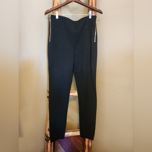 INC International Concepts Black Straight Leg Pants Gold Zipper Detail - Picture 3 of 8